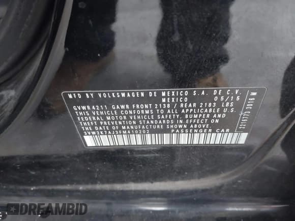 ✅ 2015 Volkswagen Jetta S • VIN: 3VW2K7AJ3FM410202 • Lot: 43886034. Listed on IAAI with 122,593 mi. Free auction sales archive from the USA and detailed vehicle history report at DreamBid. Image 9.