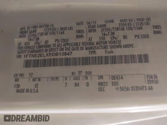 ✅ 2014 Ford Econoline Cargo Commercial • VIN: 1FTNE2ELXEDB13847 • Lot: 42293802. Listed on IAAI with 139,105 mi. Free auction sales archive from the USA and detailed vehicle history report at DreamBid. Image 9.