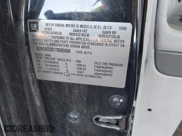 ✅ 2007 Chevrolet HHR LT • VIN: 3GNDA23D17S565098 • Lot: 42013494. Listed on IAAI with 174,185 mi. Free auction sales archive from the USA and detailed vehicle history report at DreamBid. Image 9.