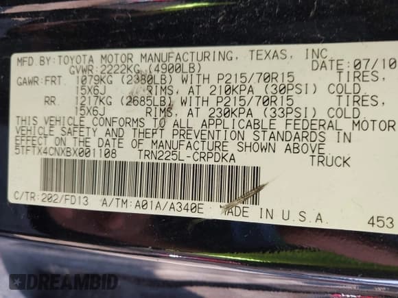 ✅ 2011 Toyota Tacoma • VIN: 5TFTX4CNXBX001108 • Лот: 43488196. Опубликован ранее на IAAI с пробегом 151 858 миль. Бесплатный доступ к архиву аукционных продаж из США и подробный отчёт об истории автомобиля на DreamBid. Изображение 9.