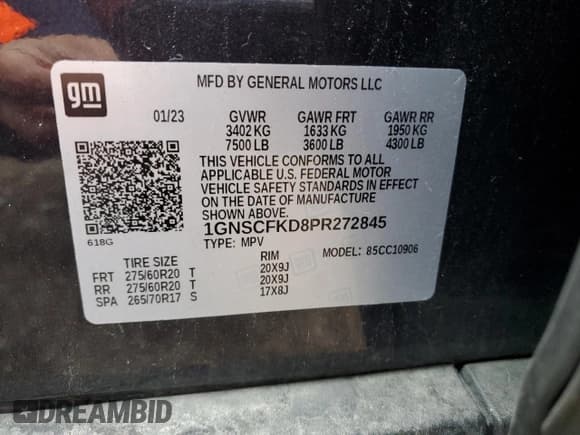 ✅ 2023 Chevrolet Suburban Premier • VIN: 1GNSCFKD8PR272845 • Lot: 89506345. Listed on Copart with 83,349 mi. Free auction sales archive from the USA and detailed vehicle history report at DreamBid. Image 14.