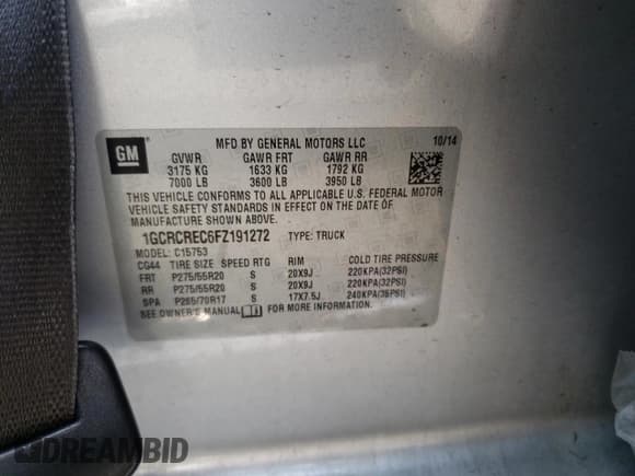 ✅ 2015 Chevrolet Silverado 1500 LT • VIN: 1GCRCREC6FZ191272 • Лот: 59395042. Опубликован ранее на Copart с пробегом Не указан. Бесплатный доступ к архиву аукционных продаж из США и подробный отчёт об истории автомобиля на DreamBid. Изображение 10.