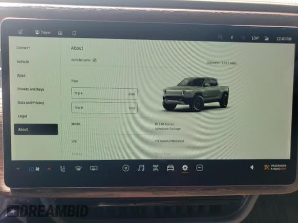 ✅ 2023 Rivian R1T Adventure • VIN: 7FCTGAAA1PN019038 • Lot: 71545974. Listed on Copart with 2,917 mi. Free auction sales archive from the USA and detailed vehicle history report at DreamBid. Image 9.