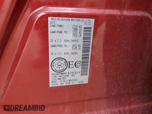 ✅ 2015 Nissan Pathfinder Platinum • VIN: 5N1AR2MM0FC674364 • Lot: 93311555. Listed on Copart with 219,905 mi. Free auction sales archive from the USA and detailed vehicle history report at DreamBid. Image 13.