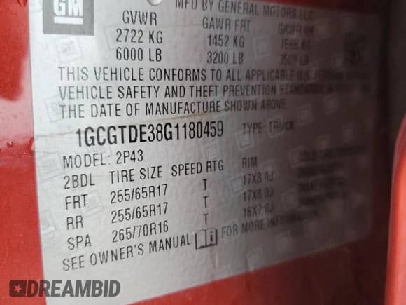 2016 Chevrolet Colorado 4WD Z71 с VIN 1GCGTDE38G1180459, выставлен на аукционе Copart как лот 52959685 с пробегом 122 963 миль миль и Списание • Salvage title. История ставок и продаж доступна на DreamBid. Изображение 12.