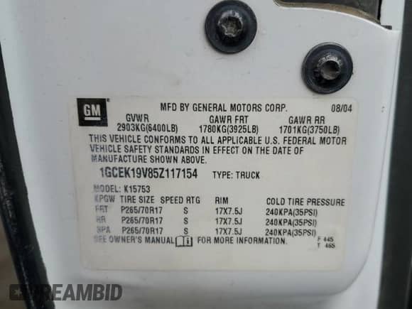 ✅ 2005 Chevrolet Silverado 1500 LS • VIN: 1GCEK19V85Z117154 • Lot: 64971274. Wystawiony na Copart z przebiegiem Nie podano mil. Skorzystaj z bezpłatnego archiwum sprzedaży aukcyjnych z USA i zobacz szczegółowy raport historii pojazdu na DreamBid. Zdjęcie 12.