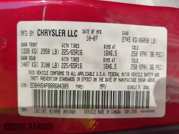 2008 Dodge Grand Caravan SXT с VIN 2D8HN54P88R604309, выставлен на аукционе IAAI как лот 43397188 с пробегом 124 788 миль миль и . История ставок и продаж доступна на DreamBid. Изображение 9.