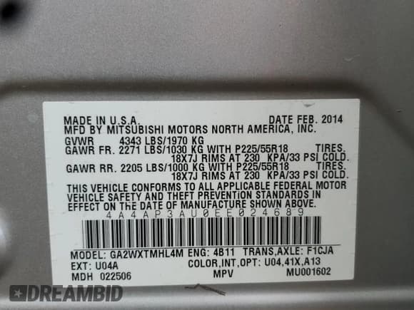 ✅ 2014 Mitsubishi Outlander ES • VIN: 4A4AP3AU0EE024689 • Lot: 70318265. Listed on Copart with 106,856 mi. Free auction sales archive from the USA and detailed vehicle history report at DreamBid. Image 12.