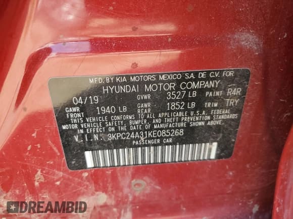 ✅ 2019 Hyundai Accent SE • VIN: 3KPC24A31KE085268 • Лот: 51868125. Опубликован ранее на Copart с пробегом 74 758 миль. Бесплатный доступ к архиву аукционных продаж из США и подробный отчёт об истории автомобиля на DreamBid. Изображение 12.