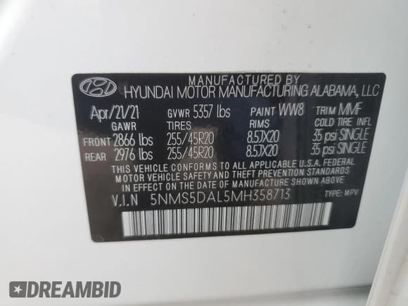 ✅ 2021 Hyundai Santa Fe Calligraphy • VIN: 5NMS5DAL5MH358713 • Lot: 68722804. Wystawiony na Copart z przebiegiem 16 314 mil. Bezpłatny archiwum sprzedaży aukcyjnych z USA i szczegółowy raport historii pojazdu na DreamBid. Zdjęcie 13.