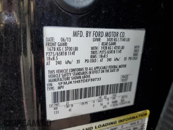 ✅ 2013 Ford Expedition Max XLT • VIN: 1FMJK1H57DEF59733 • Лот: 67782385. Опубликован ранее на Copart с пробегом 131 808 миль. Бесплатный доступ к архиву аукционных продаж из США и подробный отчёт об истории автомобиля на DreamBid. Изображение 13.