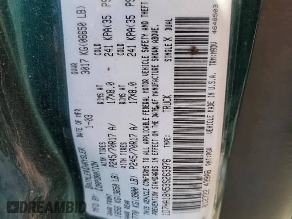 2003 Dodge 1500 ST с VIN 1D7HA18N53S263976, выставлен на аукционе Copart как лот 86291335 с пробегом 278 964 миль миль и Списание • Salvage title. История ставок и продаж доступна на DreamBid. Изображение 12.