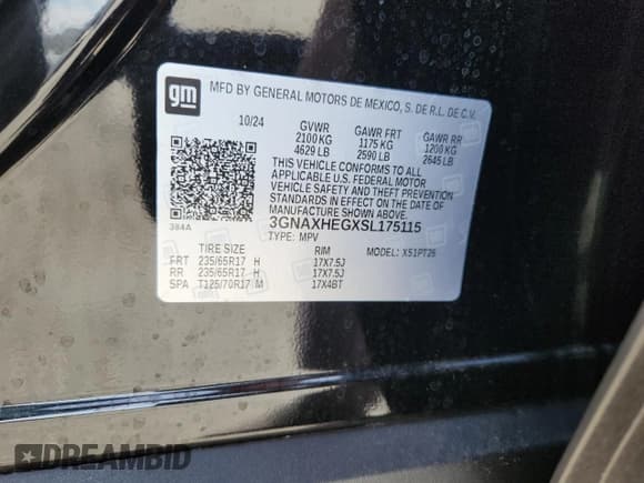 ✅ 2025 Chevrolet Equinox FWD LT • VIN: 3GNAXHEGXSL175115 • Lot: 64996195. Wystawiony na Copart z przebiegiem 4 743 mil. Bezpłatny archiwum sprzedaży aukcyjnych z USA i szczegółowy raport historii pojazdu na DreamBid. Zdjęcie 13.