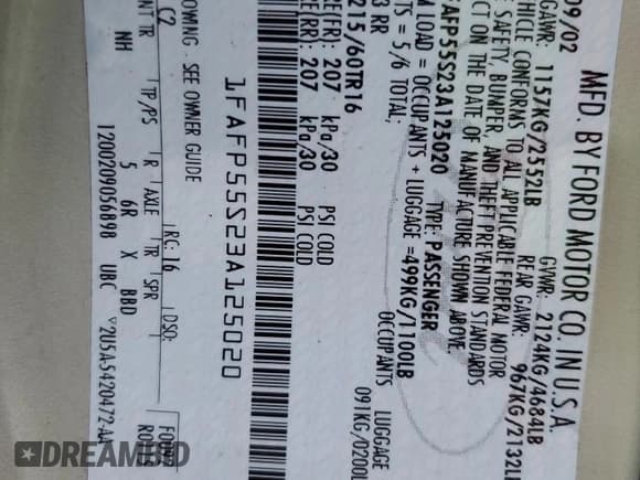 ✅ 2003 Ford Taurus SES Standard • VIN: 1FAFP55S23A125020 • Lot: 65070185. Listed on Copart with 42,211 mi. Free auction sales archive from the USA and detailed vehicle history report at DreamBid. Image 12.