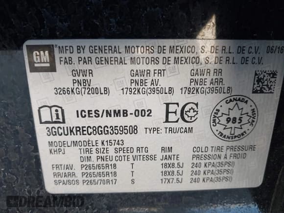 ✅ 2016 Chevrolet Silverado 1500 LT • VIN: 3GCUKREC8GG359508 • Lot: 43351088. Listed on IAAI with 95,296 mi. Free auction sales archive from the USA and detailed vehicle history report at DreamBid. Image 9.