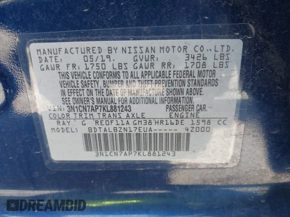 ✅ 2019 Nissan Versa S Plus • VIN: 3N1CN7AP7KL881243 • Lot: 42801930. Wystawiony na IAAI z przebiegiem 80 674 mil. Bezpłatny archiwum sprzedaży aukcyjnych z USA i szczegółowy raport historii pojazdu na DreamBid. Zdjęcie 9.