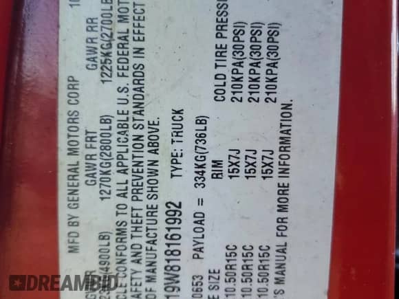 2001 Chevrolet S-10 LS ZR2 с VIN 1GCCT19W818161992, выставлен на аукционе Copart как лот 87774135 с пробегом Не указан миль и Чистый • Clean title. История ставок и продаж доступна на DreamBid. Изображение 12.