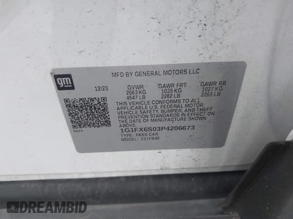 ✅ 2023 Chevrolet Bolt EV 2LT • VIN: 1G1FX6S03P4206673 • Lot: 43509264. Listed on IAAI with 14,933 mi. Free auction sales archive from the USA and detailed vehicle history report at DreamBid. Image 9.