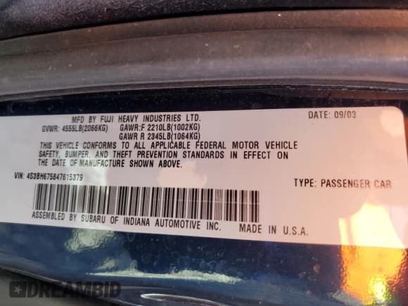 ✅ 2004 Subaru Legacy Outback • VIN: 4S3BH675847615379 • Лот: 85529085. Опубликован ранее на Copart с пробегом 124 446 миль. Бесплатный доступ к архиву аукционных продаж из США и подробный отчёт об истории автомобиля на DreamBid. Изображение 13.