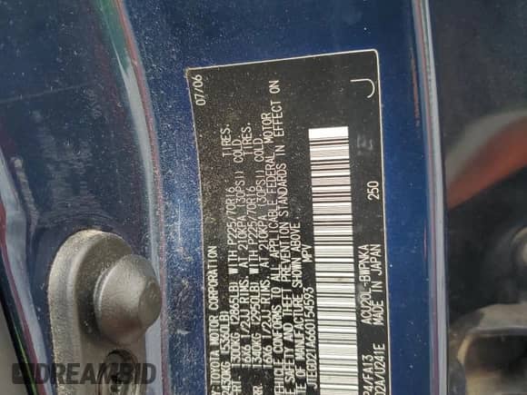 2006 Toyota Highlander с VIN JTEGD21A660154593, выставлен на аукционе Copart как лот 68219855 с пробегом Не указан миль и Списание • Salvage title. История ставок и продаж доступна на DreamBid. Изображение 14.