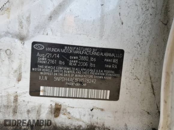 2015 Hyundai Elantra SE с VIN 5NPDH4AE8FH578242, выставлен на аукционе Copart как лот 67036615 с пробегом 154 187 миль миль и Списание • Salvage title. История ставок и продаж доступна на DreamBid. Изображение 13.