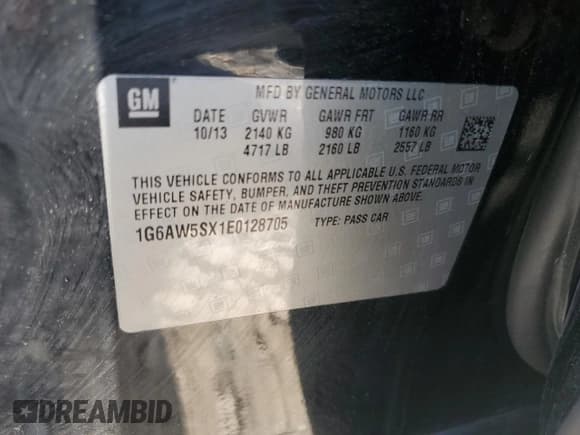 ✅ 2014 Cadillac CTS AWD • VIN: 1G6AW5SX1E0128705 • Lot: 68184625. Listed on Copart with 98,106 mi. Free auction sales archive from the USA and detailed vehicle history report at DreamBid. Image 12.