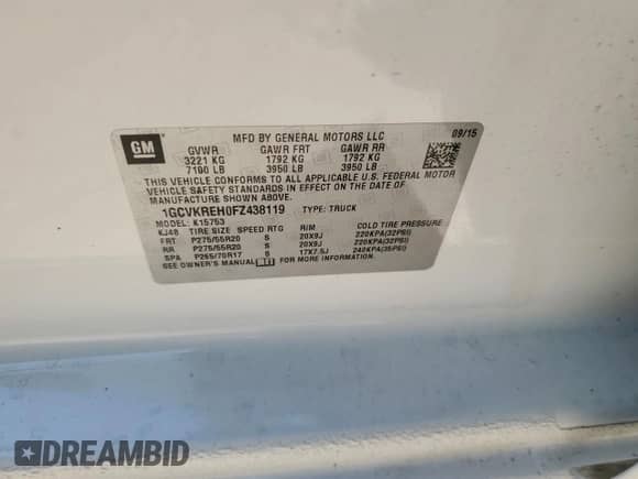 ✅ 2015 Chevrolet Silverado 1500 LT • VIN: 1GCVKREH0FZ438119 • Лот: 84739865. Опубликован ранее на Copart с пробегом 181 585 миль. Бесплатный доступ к архиву аукционных продаж из США и подробный отчёт об истории автомобиля на DreamBid. Изображение 12.