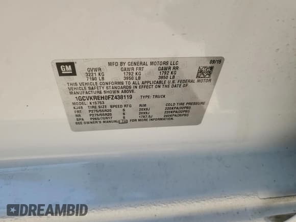 ✅ 2015 Chevrolet Silverado 1500 LT • VIN: 1GCVKREH0FZ438119 • Lot: 84739865. Wystawiony na Copart z przebiegiem 181 585 mil. Bezpłatny archiwum sprzedaży aukcyjnych z USA i szczegółowy raport historii pojazdu na DreamBid. Zdjęcie 12.