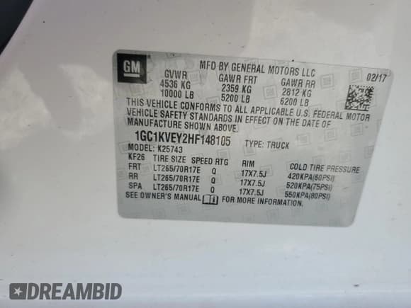 ✅ 2017 Chevrolet Silverado 2500HD LT • VIN: 1GC1KVEY2HF148105 • Lot: 66988465. Wystawiony na Copart z przebiegiem 142 747 mil. Bezpłatny archiwum sprzedaży aukcyjnych z USA i szczegółowy raport historii pojazdu na DreamBid. Zdjęcie 12.