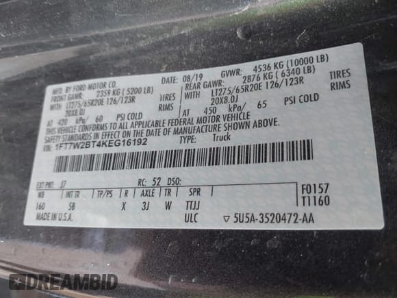 ✅ 2019 Ford F-250 XL • VIN: 1FT7W2BT4KEG16192 • Lot: 42581748. Listed on IAAI with 77,011 mi. Free auction sales archive from the USA and detailed vehicle history report at DreamBid. Image 9.