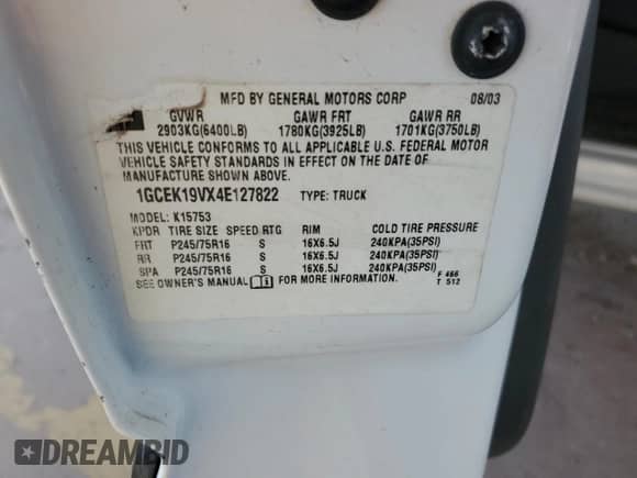 2004 Chevrolet Silverado 1500 с VIN 1GCEK19VX4E127822, выставлен на аукционе Copart как лот 57186885 с пробегом 179 918 миль миль и Списание • Salvage title. История ставок и продаж доступна на DreamBid. Изображение 12.