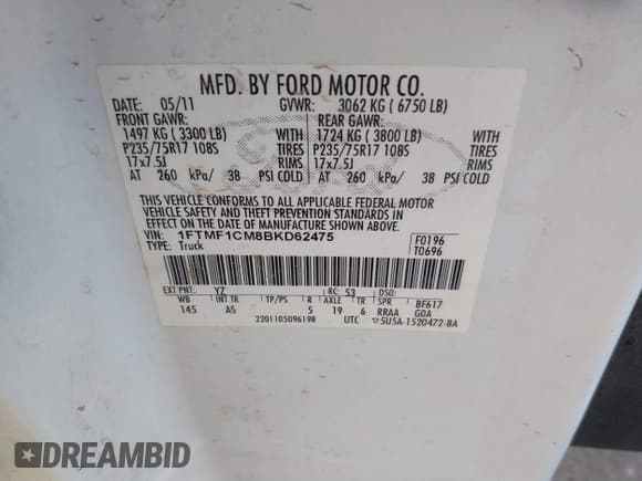 ✅ 2011 Ford F-150 XL • VIN: 1FTMF1CM8BKD62475 • Lot: 41882476. Wystawiony na IAAI z przebiegiem 149 095 mil. Bezpłatny archiwum sprzedaży aukcyjnych z USA i szczegółowy raport historii pojazdu na DreamBid. Zdjęcie 9.