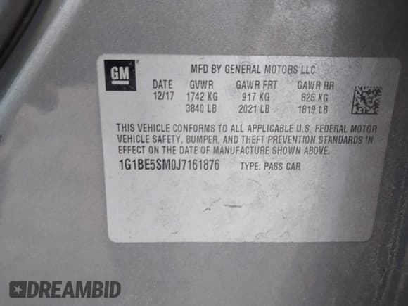 ✅ 2018 Chevrolet Cruze LT • VIN: 1G1BE5SM0J7161876 • Лот: 43713141. Опубликован ранее на IAAI с пробегом 61 014 миль. Бесплатный доступ к архиву аукционных продаж из США и подробный отчёт об истории автомобиля на DreamBid. Изображение 9.