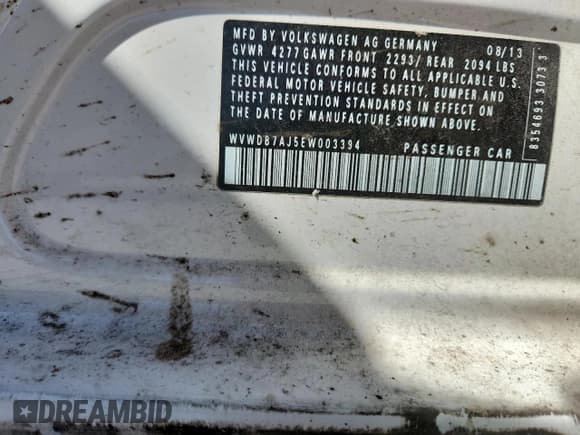 ✅ 2014 Volkswagen Golf • VIN: WVWDB7AJ5EW003394 • Lot: 91054995. Listed on Copart with 159,627 mi. Free auction sales archive from the USA and detailed vehicle history report at DreamBid. Image 12.