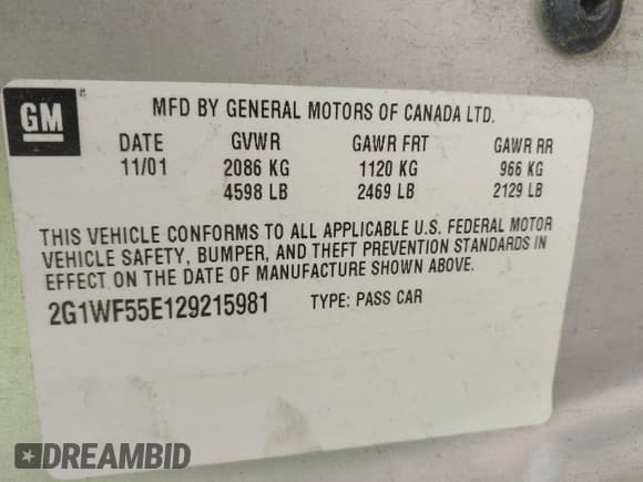 ✅ 2002 Chevrolet Impala • VIN: 2G1WF55E129215981 • Lot: 42285344. Wystawiony na IAAI z przebiegiem 99 611 mil. Bezpłatny archiwum sprzedaży aukcyjnych z USA i szczegółowy raport historii pojazdu na DreamBid. Zdjęcie 9.