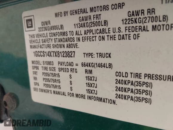 ✅ 1999 Chevrolet S-10 • VIN: 1GCCS14X7X8123827 • Лот: 42343231. Опубликован ранее на IAAI с пробегом Не указан. Бесплатный доступ к архиву аукционных продаж из США и подробный отчёт об истории автомобиля на DreamBid. Изображение 9.