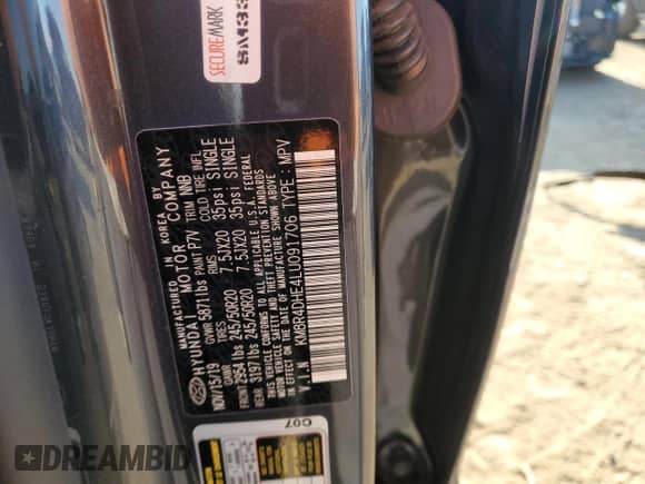 2020 Hyundai Palisade SEL с VIN KM8R4DHE4LU091706, выставлен на аукционе Copart как лот 69719974 с пробегом 33 422 миль миль и Списание • Salvage title. История ставок и продаж доступна на DreamBid. Изображение 13.