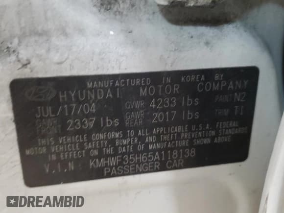 ✅ 2005 Hyundai Sonata GLS • VIN: KMHWF35H65A118138 • Лот: 70801934. Опубликован ранее на Copart с пробегом 89 768 миль. Бесплатный доступ к архиву аукционных продаж из США и подробный отчёт об истории автомобиля на DreamBid. Изображение 13.