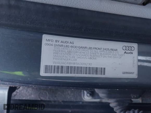 ✅ 2005 Audi A4 1.8T • VIN: WAUAC48H85K009230 • Lot: 41350285. Listed on IAAI with 181,683 mi. Free auction sales archive from the USA and detailed vehicle history report at DreamBid. Image 9.