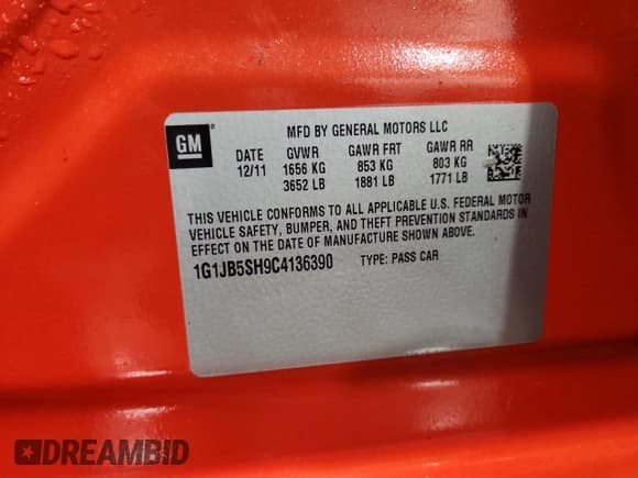 ✅ 2012 Chevrolet Sonic LS • VIN: 1G1JB5SH9C4136390 • Lot: 71676875. Wystawiony na Copart z przebiegiem 80 646 mil. Bezpłatny archiwum sprzedaży aukcyjnych z USA i szczegółowy raport historii pojazdu na DreamBid. Zdjęcie 12.