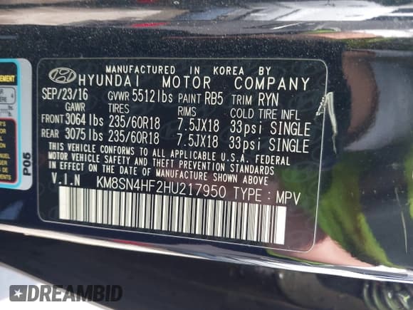 ✅ 2017 Hyundai Santa Fe SE • VIN: KM8SN4HF2HU217950 • Лот: 41861015. Опубликован ранее на IAAI с пробегом 122 655 миль. Бесплатный доступ к архиву аукционных продаж из США и подробный отчёт об истории автомобиля на DreamBid. Изображение 9.