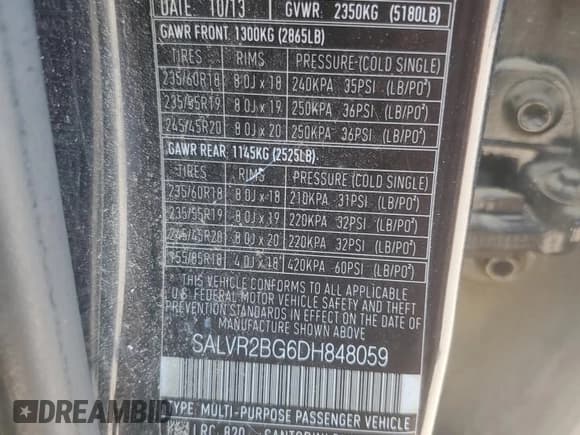 ✅ 2013 Land Rover Range Rover Evoque Pure Premium • VIN: SALVR2BG6DH848059 • Лот: 80510035. Опубликован ранее на Copart с пробегом 148 234 миль. Бесплатный доступ к архиву аукционных продаж из США и подробный отчёт об истории автомобиля на DreamBid. Изображение 14.