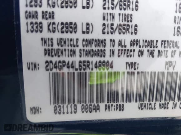 ✅ 2005 Dodge Caravan SXT • VIN: 2D4GP44L65R148904 • Lot: 43863888. Wystawiony na IAAI z przebiegiem 142 934 mil. Bezpłatny archiwum sprzedaży aukcyjnych z USA i szczegółowy raport historii pojazdu na DreamBid. Zdjęcie 9.