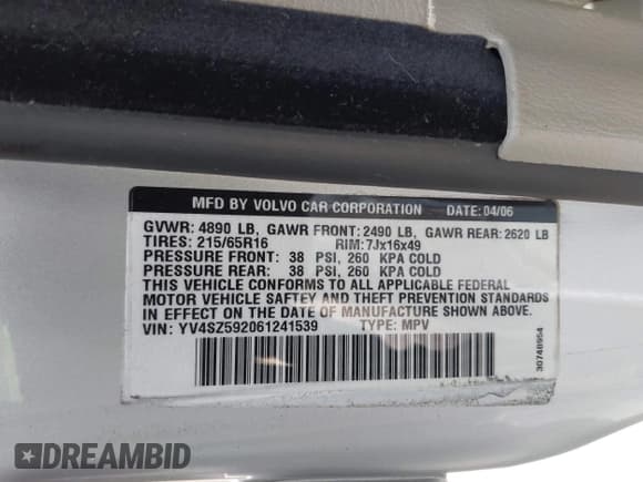 ✅ 2006 Volvo XC70 • VIN: YV4SZ592061241539 • Lot: 43602629. Listed on IAAI with 152,914 mi. Free auction sales archive from the USA and detailed vehicle history report at DreamBid. Image 9.