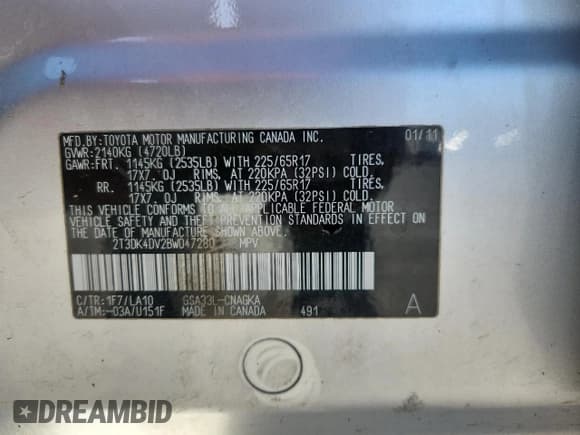 ✅ 2011 Toyota RAV4 Limited • VIN: 2T3DK4DV2BW047280 • Lot: 87296515. Listed on Copart with 157,381 mi. Free auction sales archive from the USA and detailed vehicle history report at DreamBid. Image 14.