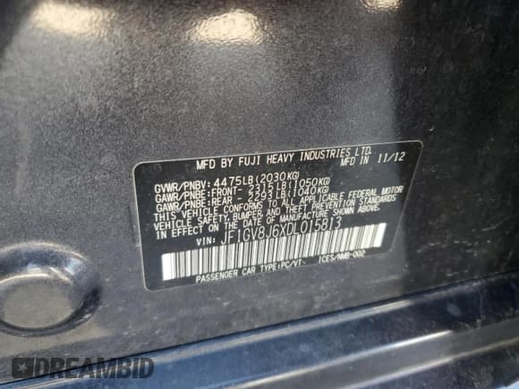 ✅ 2013 Subaru WRX WRX STI Limited • VIN: JF1GV8J6XDL015813 • Лот: 82010814. Опубликован ранее на Copart с пробегом 101 678 миль. Бесплатный доступ к архиву аукционных продаж из США и подробный отчёт об истории автомобиля на DreamBid. Изображение 12.