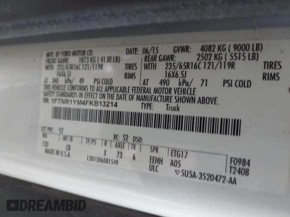 ✅ 2015 Ford Transit Cargo • VIN: 1FTNR1YM4FKB13214 • Лот: 43552489. Опубликован ранее на IAAI с пробегом 102 225 миль. Бесплатный доступ к архиву аукционных продаж из США и подробный отчёт об истории автомобиля на DreamBid. Изображение 9.