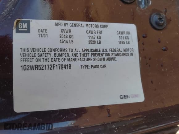 ✅ 2002 Pontiac Grand Prix GTP • VIN: 1G2WR52172F179418 • Лот: 41735890. Опубликован ранее на IAAI с пробегом 132 123 миль. Бесплатный доступ к архиву аукционных продаж из США и подробный отчёт об истории автомобиля на DreamBid. Изображение 9.