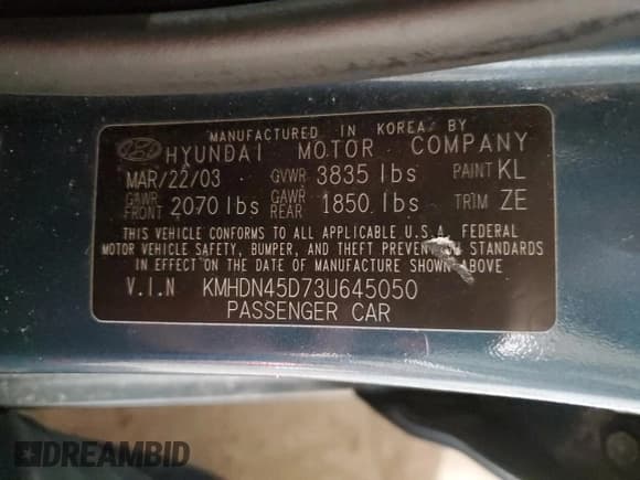 ✅ 2003 Hyundai Elantra GLS • VIN: KMHDN45D73U645050 • Lot: 42768915. Wystawiony na Copart z przebiegiem 94 373 mil. Bezpłatny archiwum sprzedaży aukcyjnych z USA i szczegółowy raport historii pojazdu na DreamBid. Zdjęcie 12.