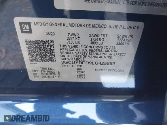 ✅ 2020 Chevrolet Silverado 1500 LT • VIN: 3GCUYDED9LG425889 • Lot: 43695594. Listed on IAAI with 55,309 mi. Free auction sales archive from the USA and detailed vehicle history report at DreamBid. Image 9.